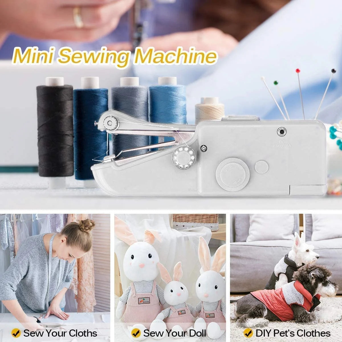 Mini Portable Sewing Machine, Hand Cordless Sewing Tool Handheld Sewing Machine, Essentials for Home Quick Repairing and Stitch Handicrafts (White)