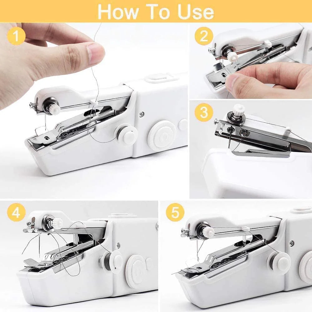 Mini Portable Sewing Machine, Hand Cordless Sewing Tool Handheld Sewing Machine, Essentials for Home Quick Repairing and Stitch Handicrafts (White)