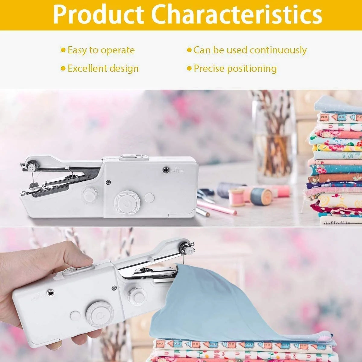 Mini Portable Sewing Machine, Hand Cordless Sewing Tool Handheld Sewing Machine, Essentials for Home Quick Repairing and Stitch Handicrafts (White)