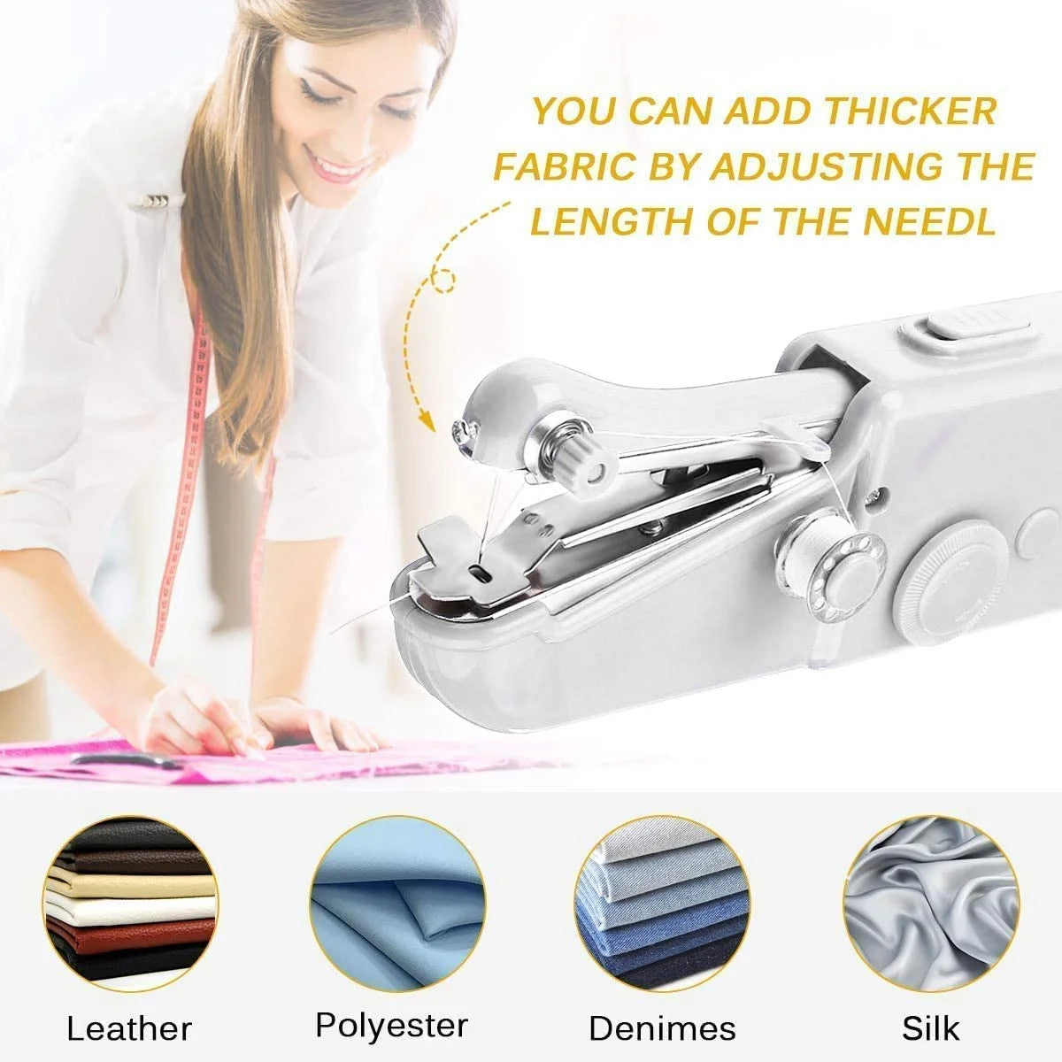 Mini Portable Sewing Machine, Hand Cordless Sewing Tool Handheld Sewing Machine, Essentials for Home Quick Repairing and Stitch Handicrafts (White)