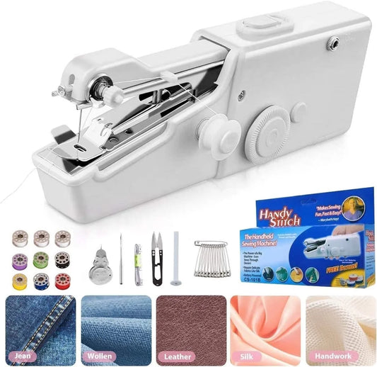 Mini Portable Sewing Machine, Hand Cordless Sewing Tool Handheld Sewing Machine, Essentials for Home Quick Repairing and Stitch Handicrafts (White)